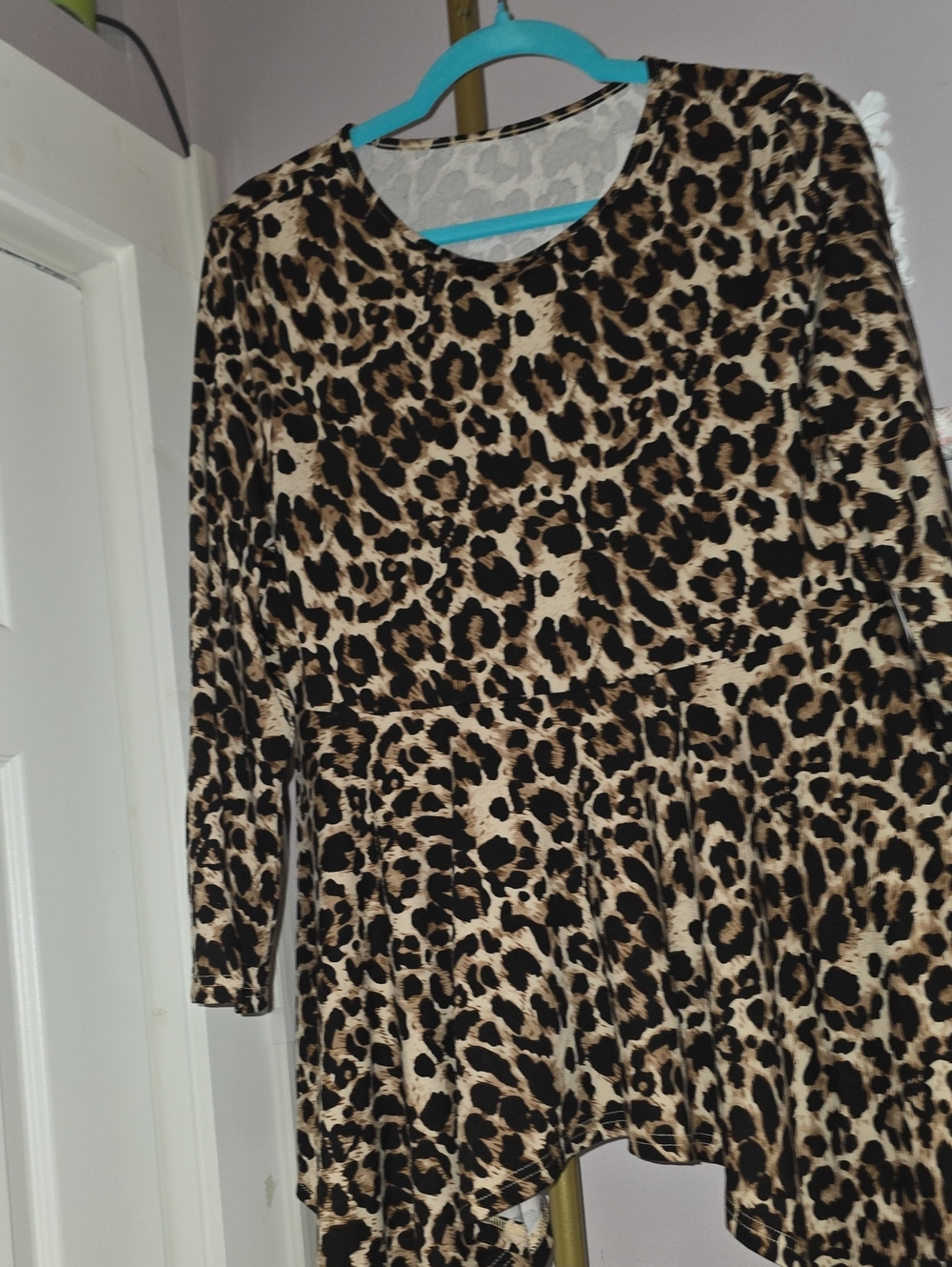 Leopard Print Long Sleeve Tunic Top - Beige & Black 0XL